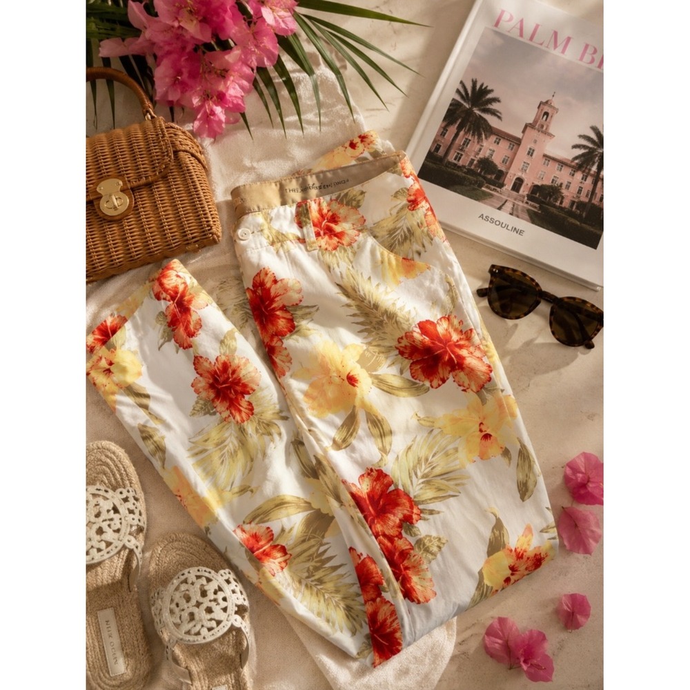 Talbots Tropical Floral Chino Pants Sz 16 Resort Style